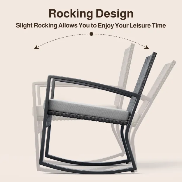 Lofka 4 Pieces Patio Comversation Set with Outdoor Rocking Chairs, Rattan Loveseat, Glass Bistro Coffee Table