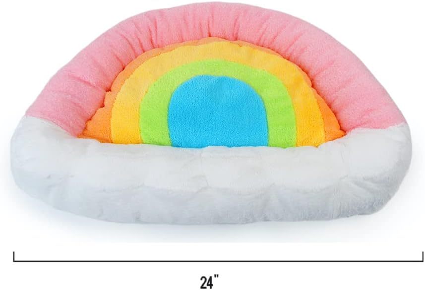 Soft Plush Small Cute and Cozy Nature Dog Cat Bed, Washer and Dryer Friendly (Rainbow)
