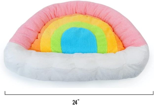 Soft Plush Small Cute and Cozy Nature Dog Cat Bed, Washer and Dryer Friendly (Rainbow)