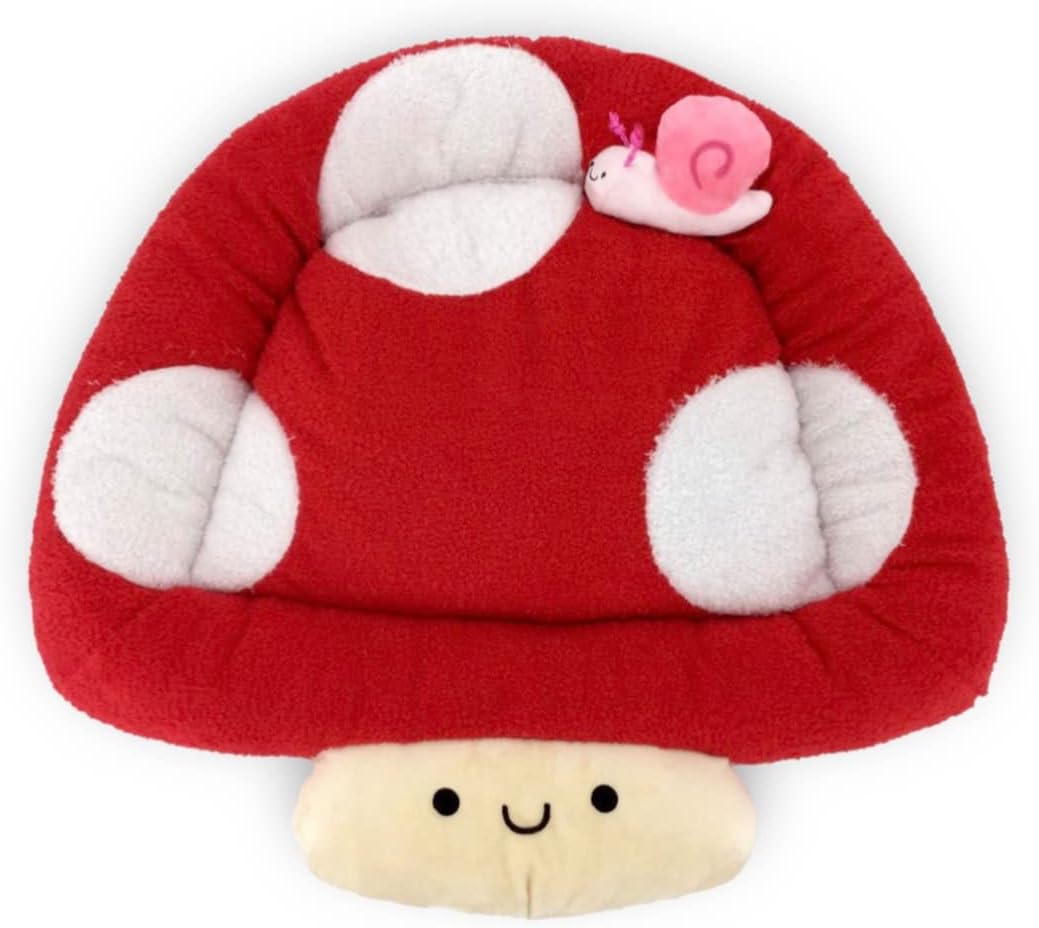 Soft Plush Small Cute and Cozy Nature Dog Cat Bed, Washer and Dryer Friendly (Mushroom)