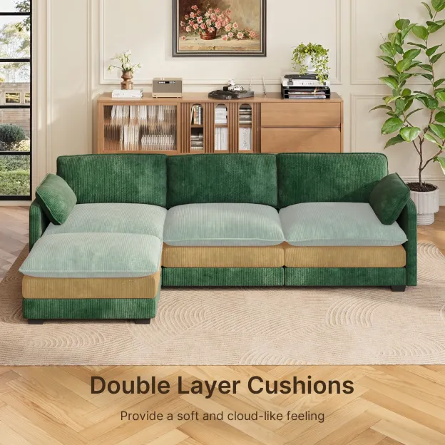 Lofka 110.2" L Shaped Cloud Sectional couch with Ottoman and Deep Seat