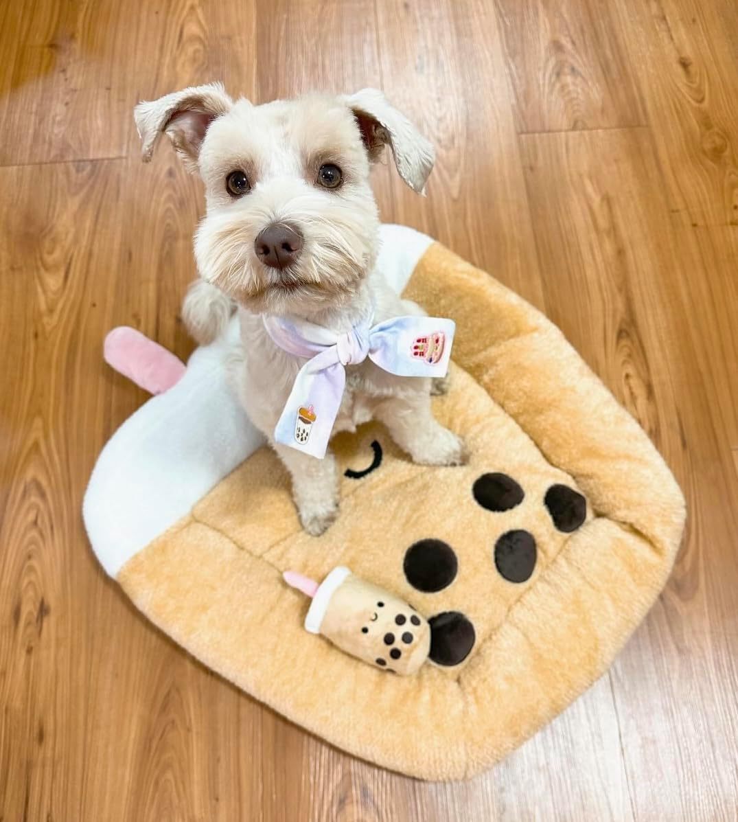 Soft Plush Small Cute and Cozy Food Dog Cat Bed, Washer and Dryer Friendly (Boba)