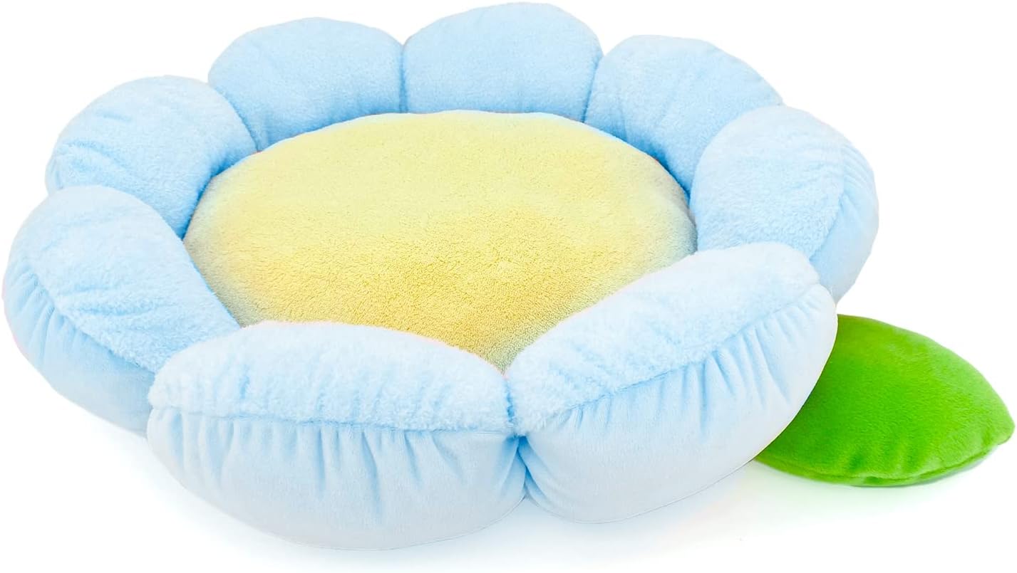 Soft Plush Small Cute and Cozy Nature Dog Cat Bed, Washer and Dryer Friendly (Blue Flower)