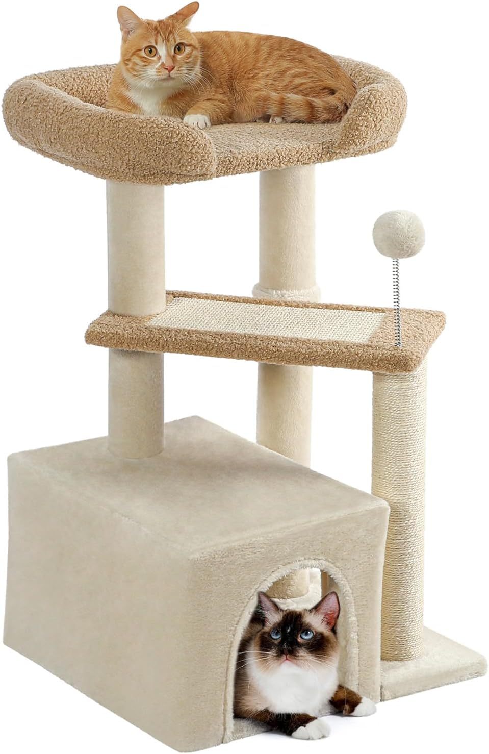 Carpet Cat Tower Grey for Indoors Cats, Cute Wood Kitty Condo with Scratching Post and Pad, 29" Multi-Level Modern Activity Climbing Furniture