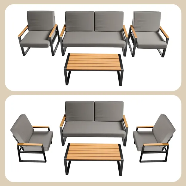 Lofka 4 Pieces Patio Set with Loveseat and 2 Chairs for Garden & Outdoor - Gray Porch Furniture Set