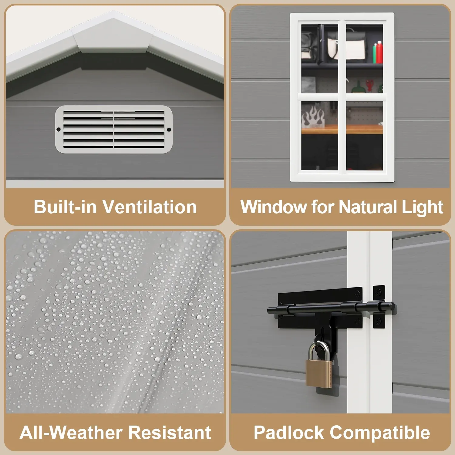 Lofka 6' x 4' Resin Outdoor Shed with Side Windows for Garden