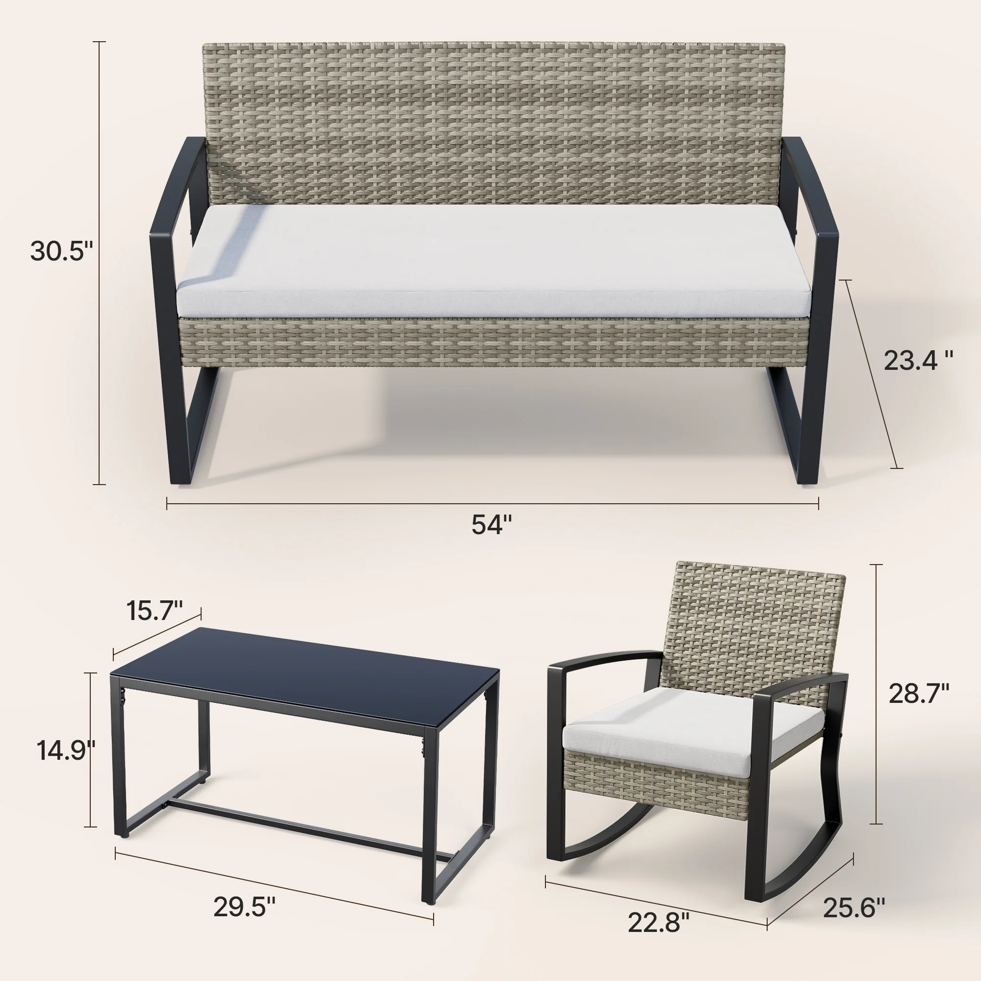 Lofka Patio Furniture Set, 4-Piece Outdoor Sectional Furniture Set with Coffee Table for Conversation & Dining