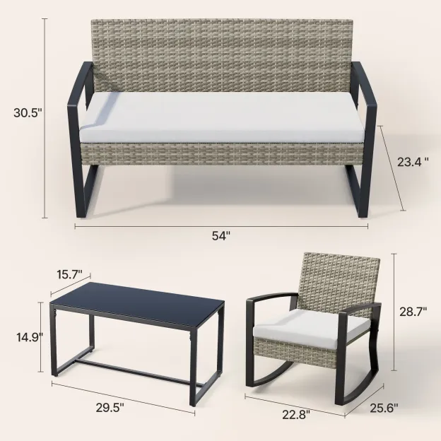 Lofka Patio Furniture Set, 4-Piece Outdoor Sectional Furniture Set with Coffee Table for Conversation & Dining