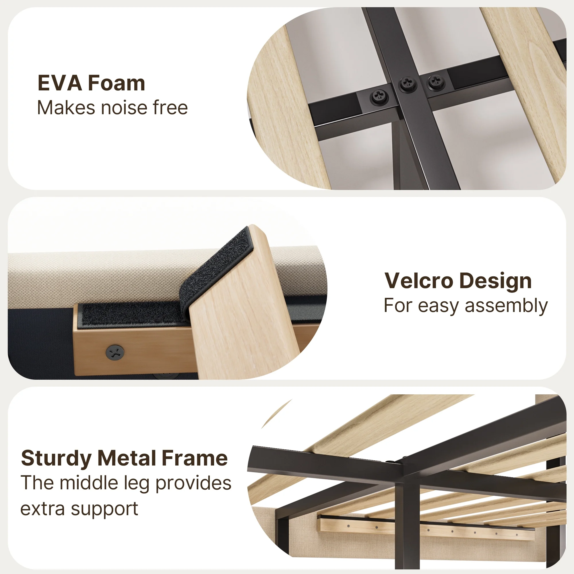 Lofka Queen Bed Frame with Upholstered Headboard - Beige Fabric, Modern Bedroom Furniture