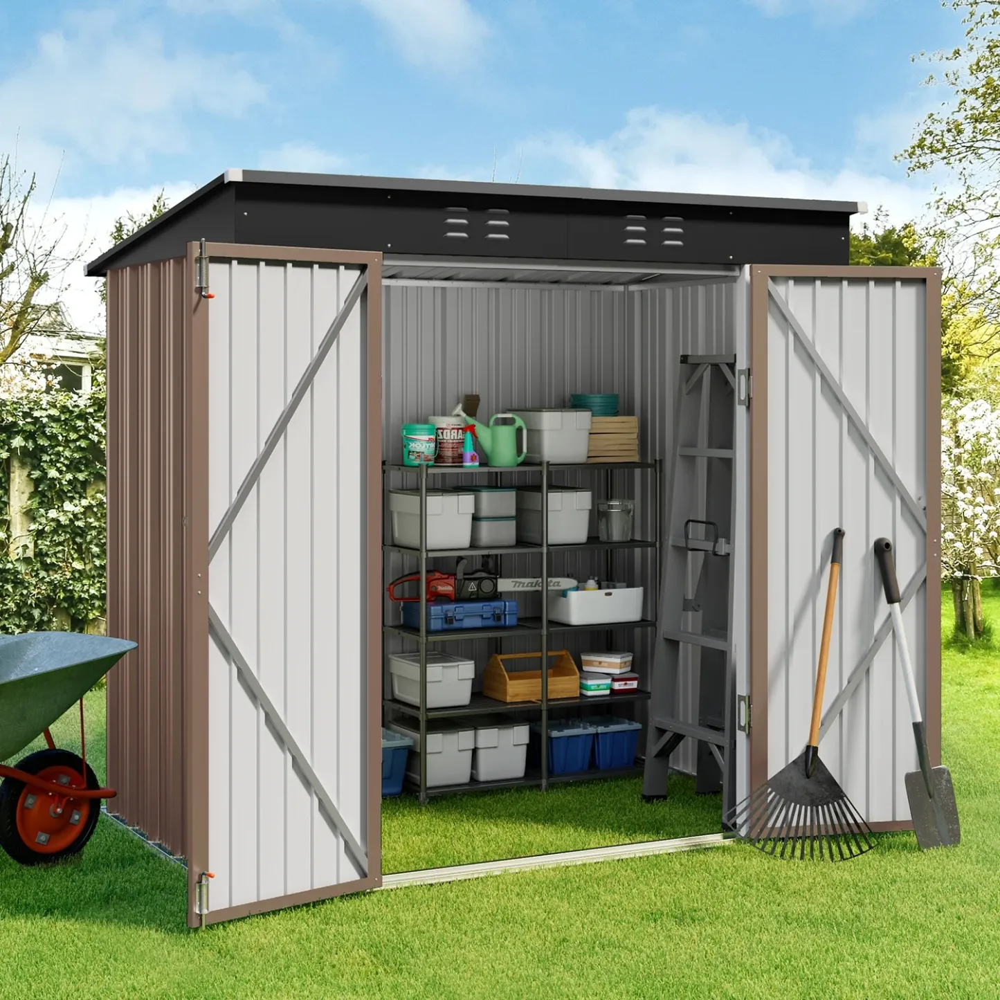 Lofka 6 x 4ft Metal Storage Shed, Garden Shed with Double Lockable Doors, Waterproof Shed & Outdoor Storage
