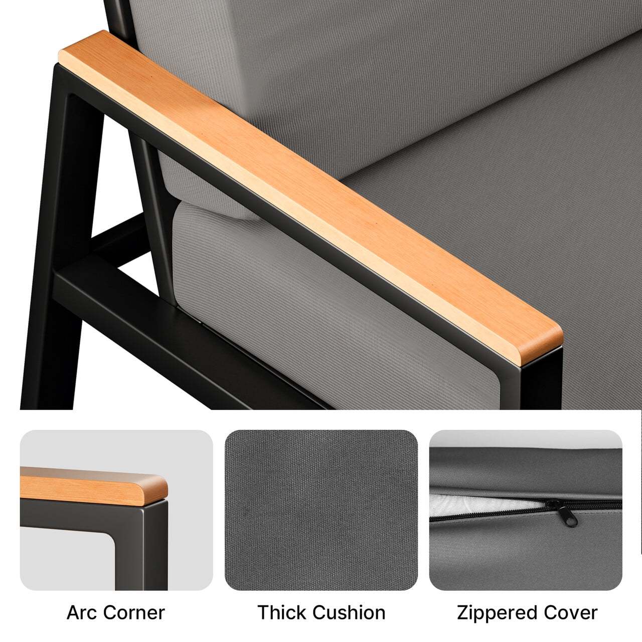 Lofka 4 Pieces Patio Set with Loveseat and 2 Chairs for Garden & Outdoor - Gray Porch Furniture Set