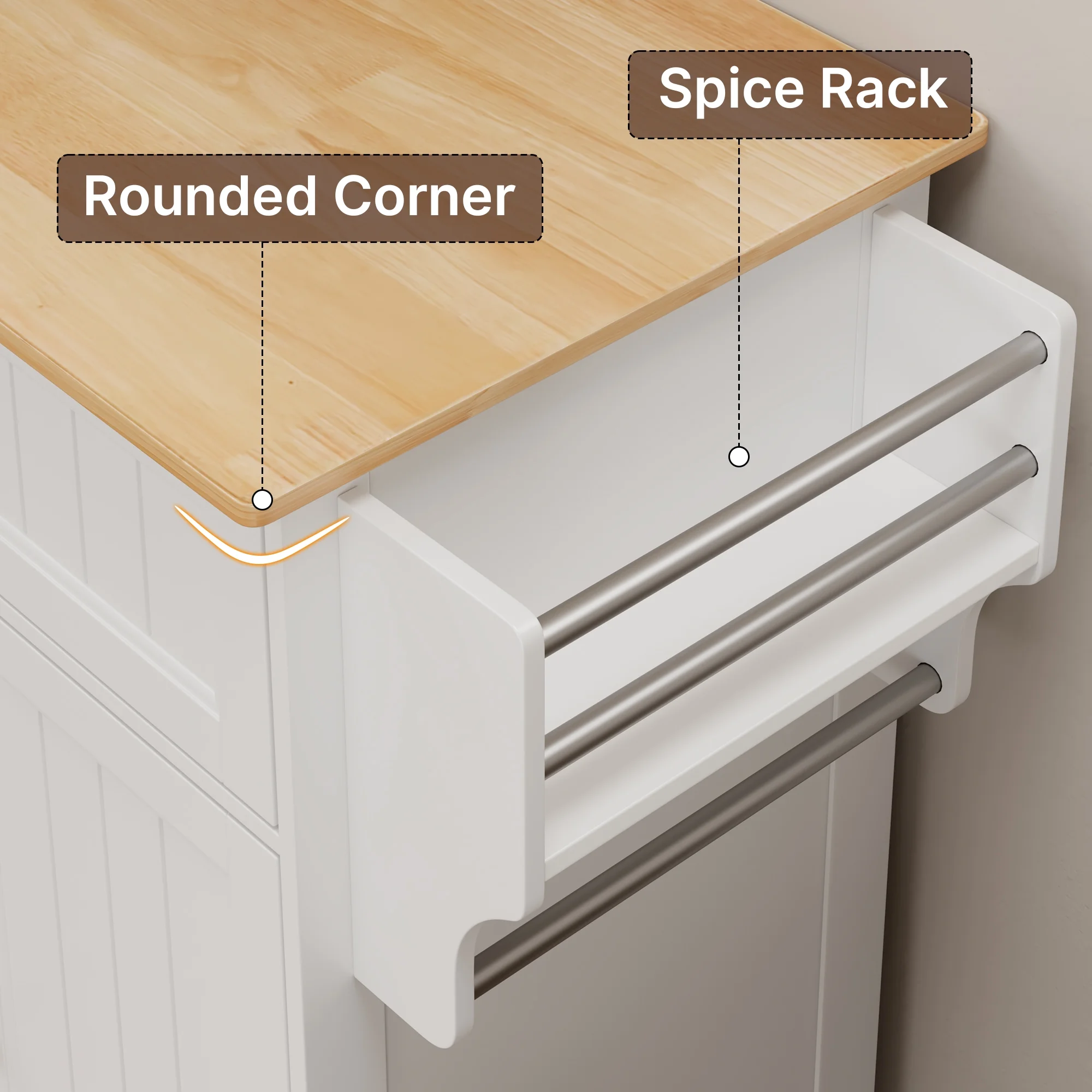 Lofka Kitchen Island Cart with Storage, Microwave Stand with Spice Rack, Towel Rack, Adjustable Shelf, 1 Drawer, White