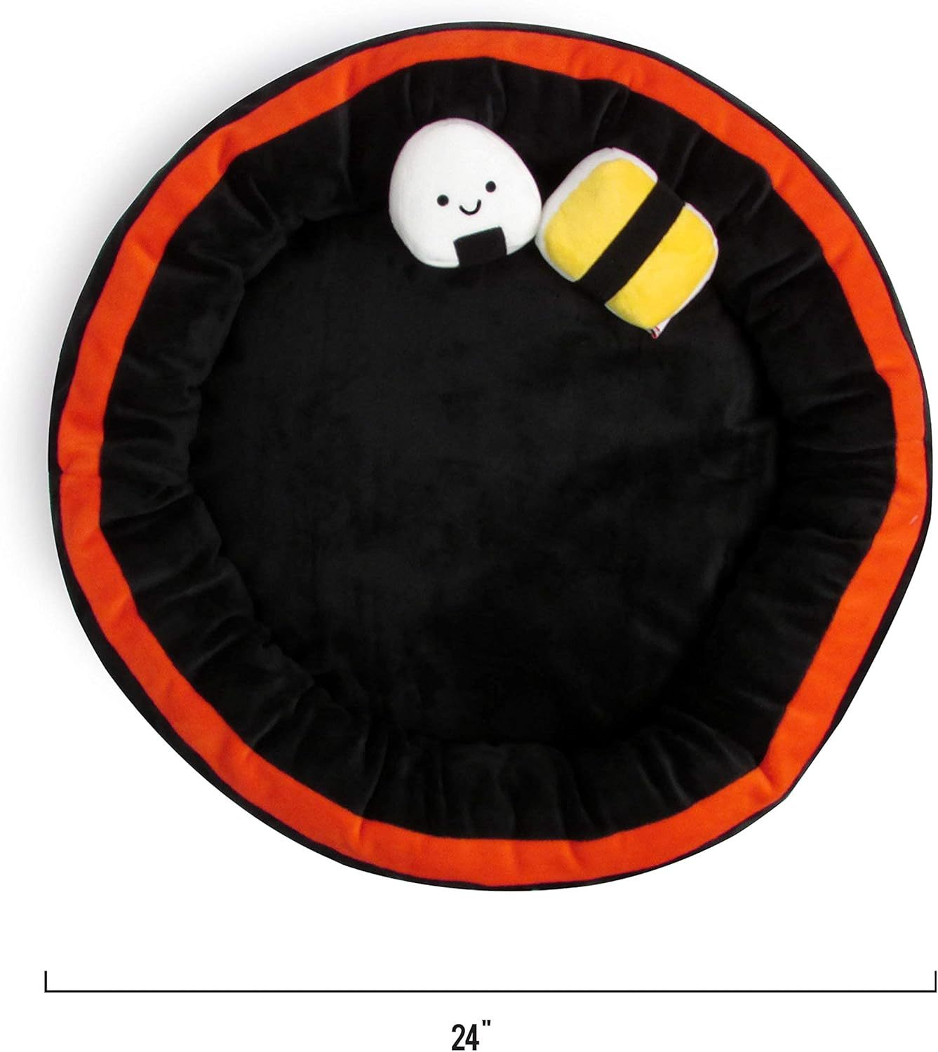 Soft Plush Small Cute and Cozy Sushi Dog Cat Bed with Two Sushi Crinkle Toys, Washer and Dryer Friendly, (Black)