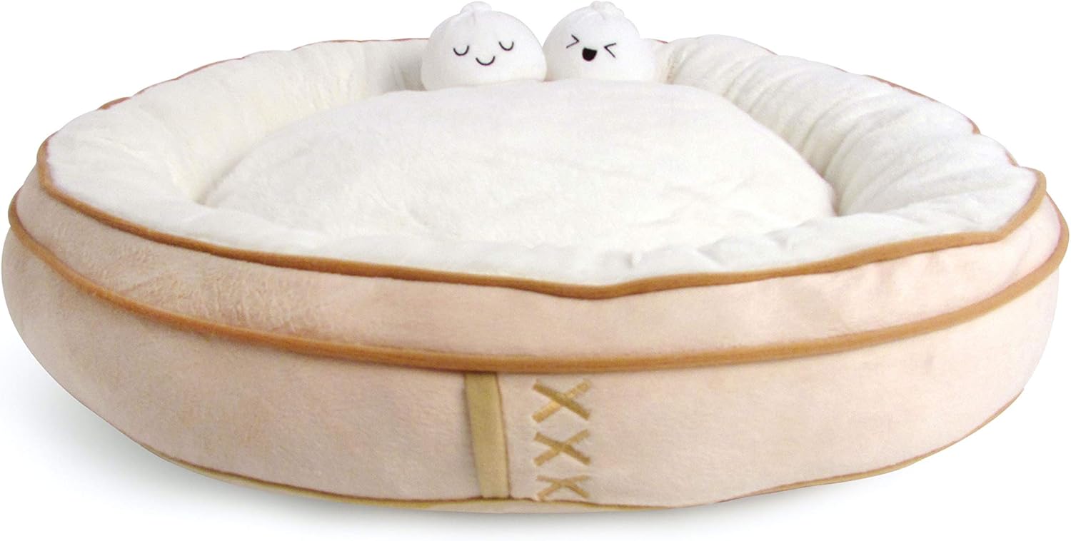 Soft Plush Small Cute and Cozy Food Dog Cat Bed, Washer and Dryer Friendly (Dim Sum)
