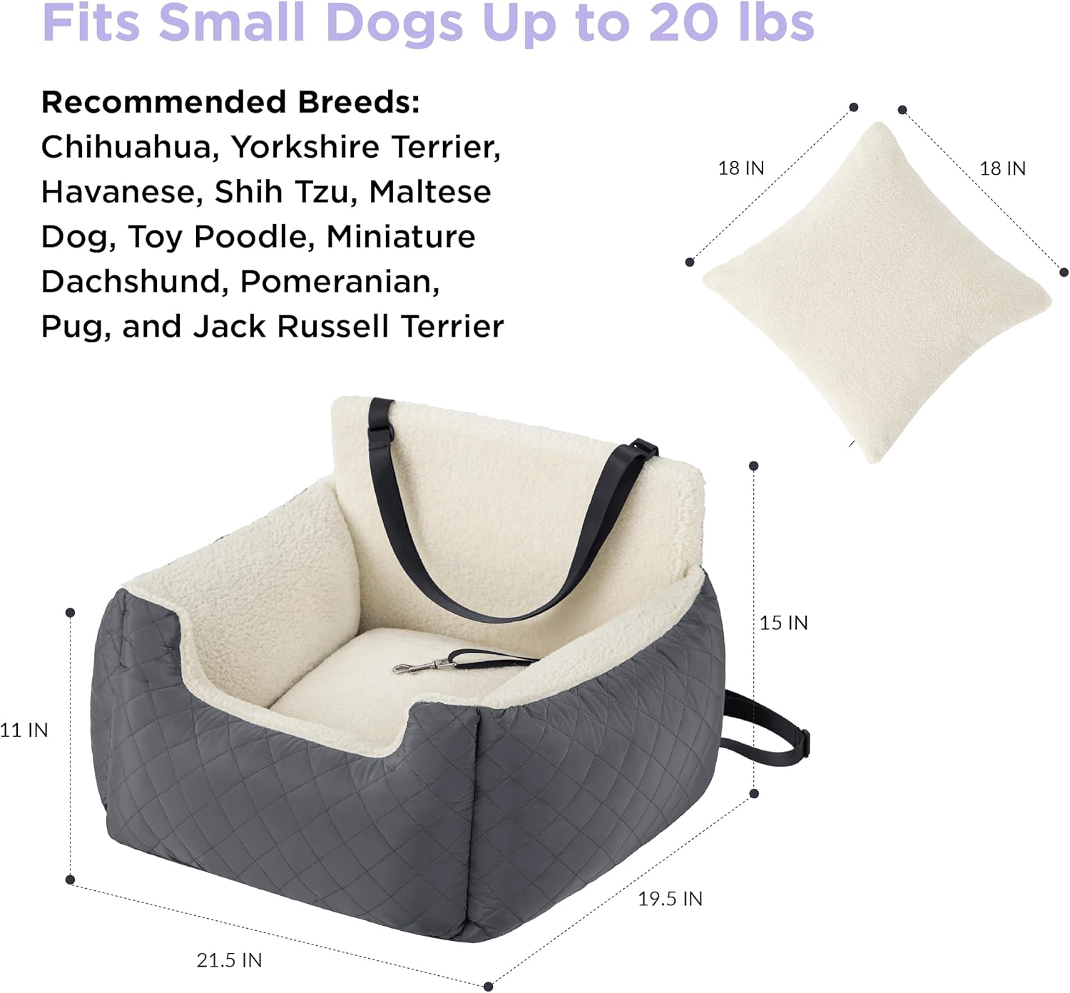 Small Dog Car Seat - Waterproof Car Seats for Small Dogs Pet Seat with Clip-On Leash for Travel Carrier Booster Bed, Dark Grey