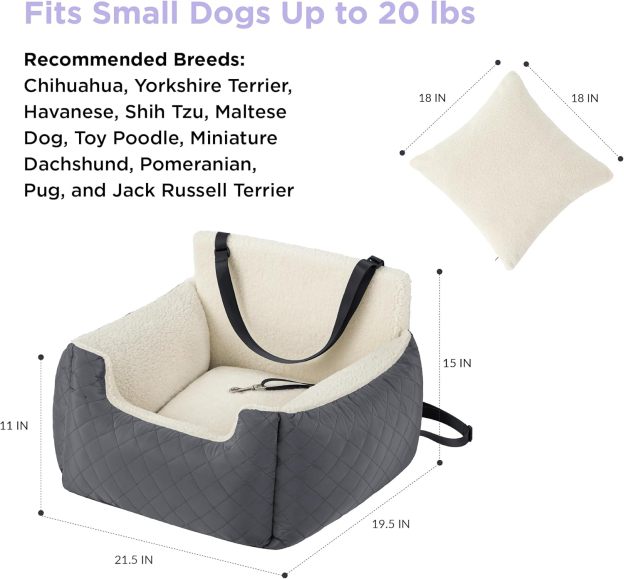 Small Dog Car Seat - Waterproof Car Seats for Small Dogs Pet Seat with Clip-On Leash for Travel Carrier Booster Bed, Dark Grey