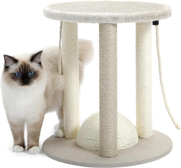 Cat Scratching Post,3 Cat Scratcher Posts with Soft Carpet Covered Perch,4 in 1 Kitten Toy,17" Small Cute Cat Tree Cat Tower