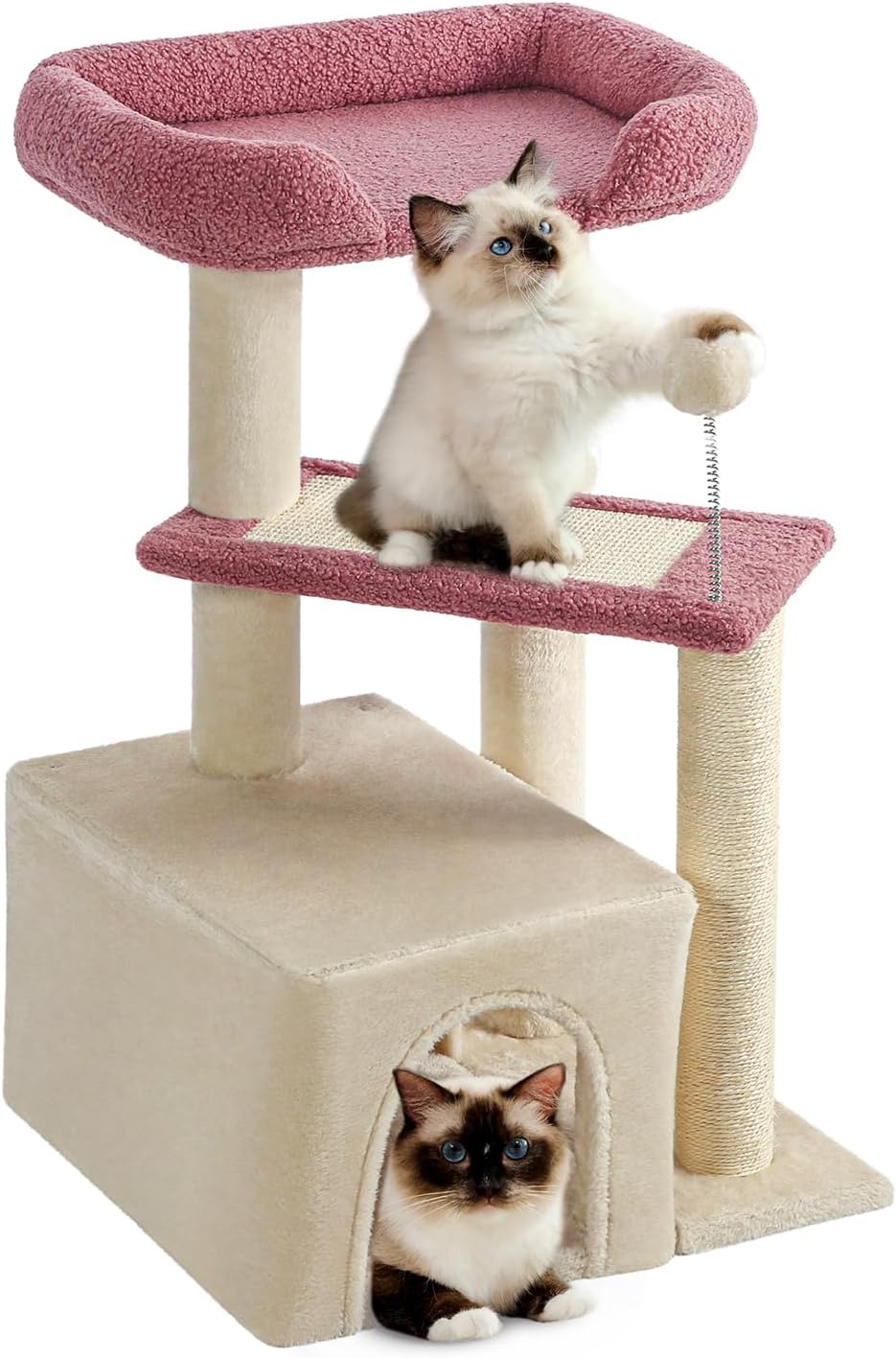 Carpet Cat Tower Grey for Indoors Cats, Cute Wood Kitty Condo with Scratching Post and Pad, 29" Multi-Level Modern Activity Climbing Furniture