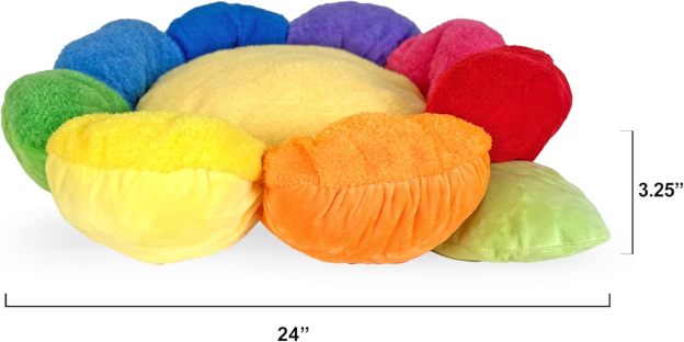 Soft Plush Small Cute and Cozy Nature Dog Cat Bed, Washer and Dryer Friendly (Rainbow Flower)