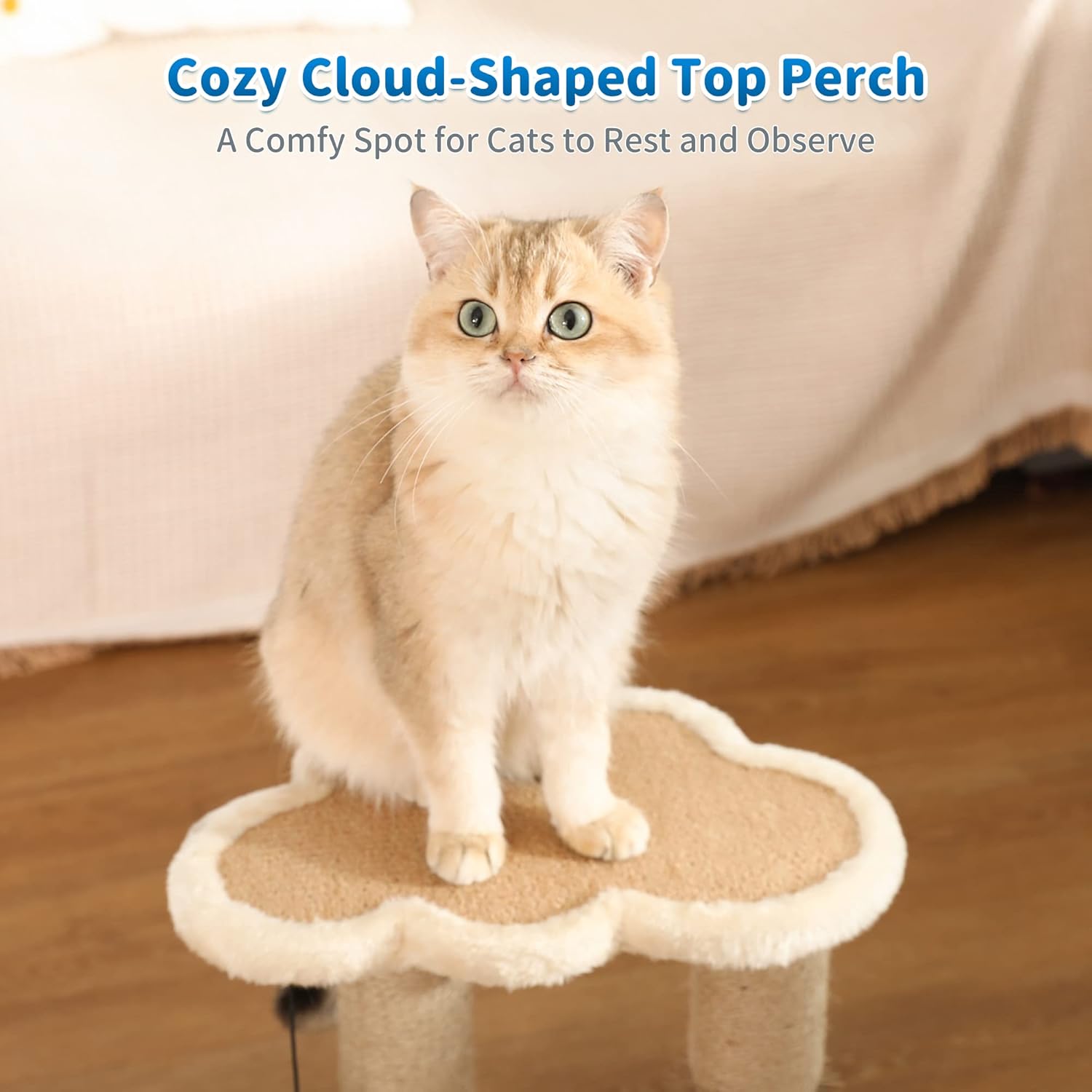 Cat Scratching Post, Cat Self Groomer for Indoor Cats, Cloud Soft Perch for Rest, 17.5" Tall Natural Sisal Scratcher Cat Grooming Interactive Ball Track Toys for Small Cats Kittens