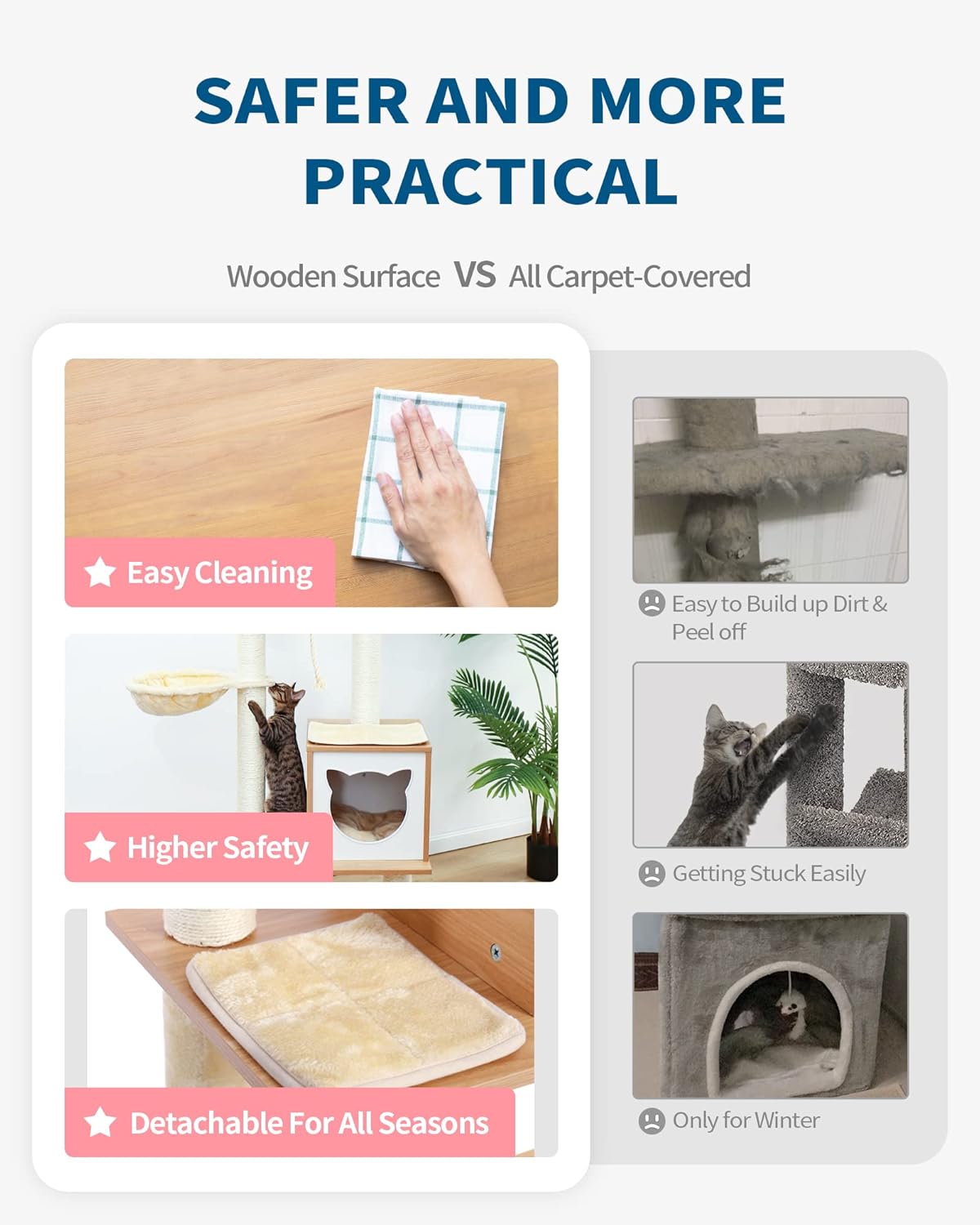 Modern Cat Tree Tower for Indoor Cats - 65" Tall Wood Condo with Hammock