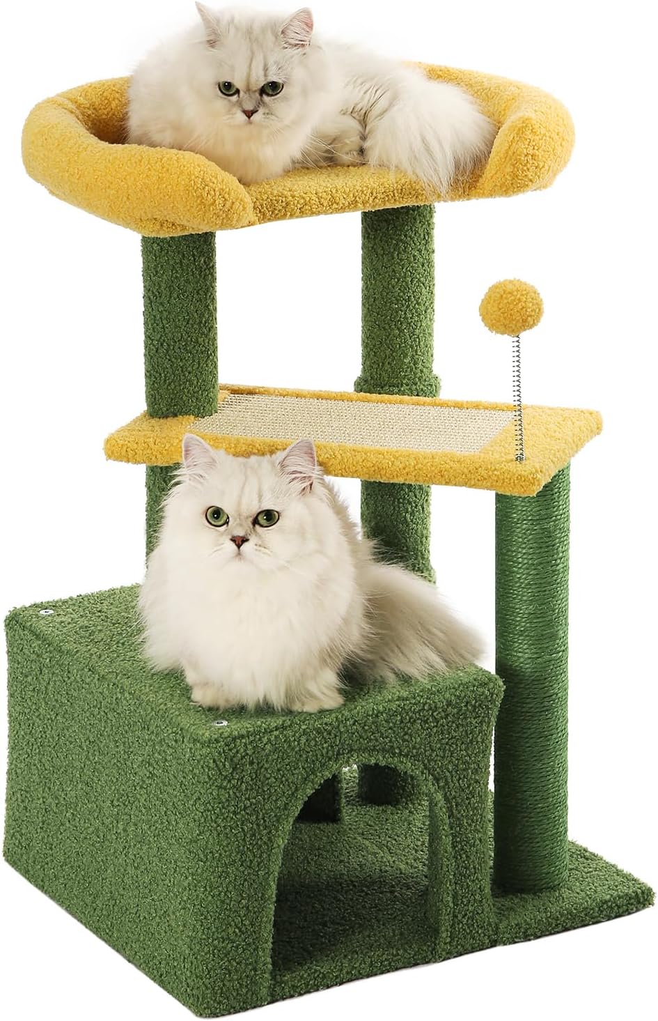 Small Cat Tower for Indoors Cats, Cute Wood Kitty Condo with Scratching Post and Pad, 29" Multi-Level Modern Activity Climbing Furniture