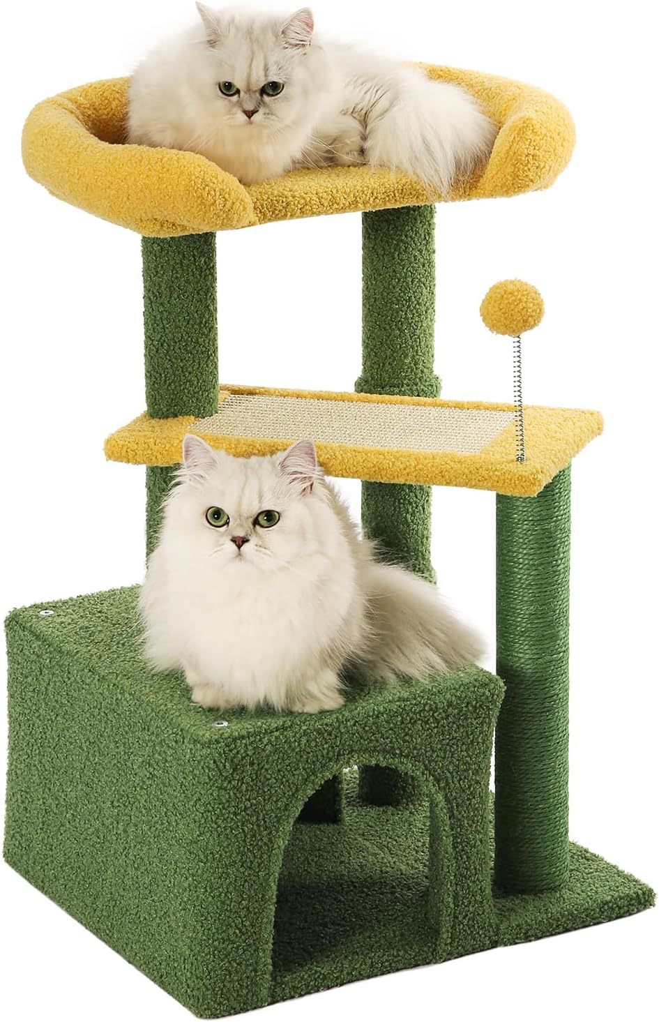 Small Cat Tower for Indoors Cats, Cute Wood Kitty Condo with Scratching Post and Pad, 29" Multi-Level Modern Activity Climbing Furniture