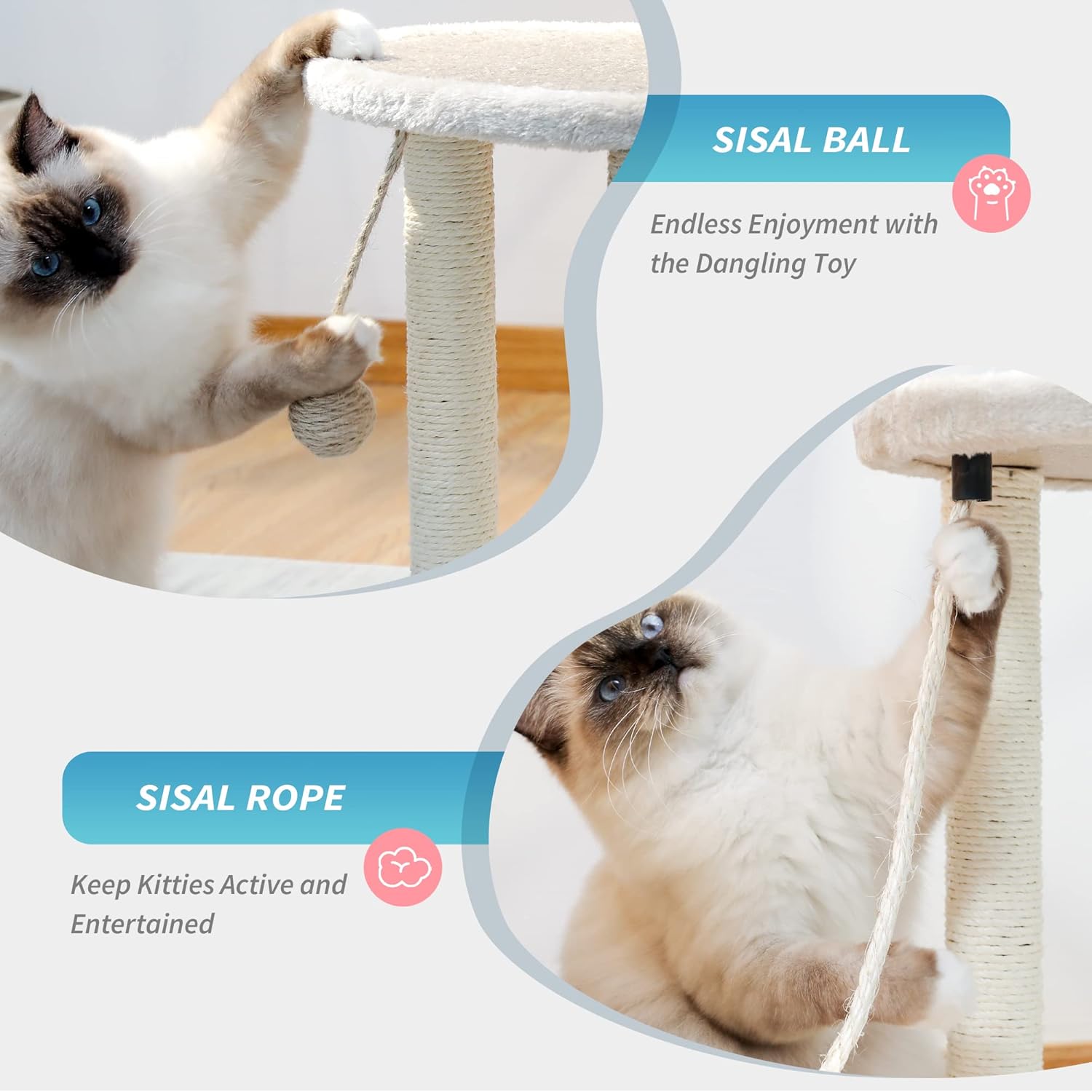 Cat Scratching Post,3 Cat Scratcher Posts with Soft Carpet Covered Perch,4 in 1 Kitten Toy,17" Small Cute Cat Tree Cat Tower