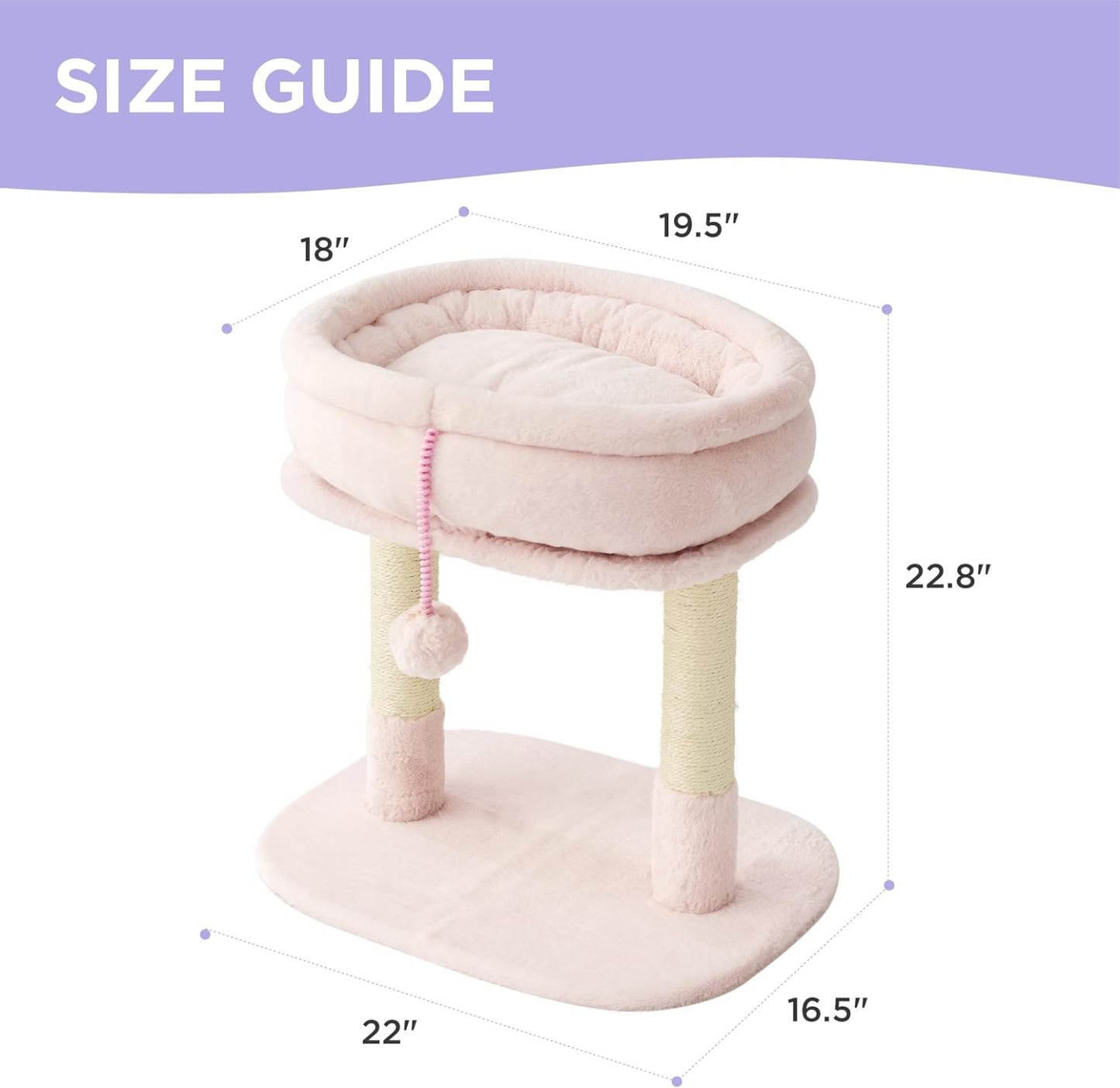 Cute Cat Tree Tower - Cat Tower with Nature Sisal Scratching Post for Indoor Large Cats and Kittens, Featuring with Soft Removable Cat Bed,Wide Perch, Playful Toy, 22x16.5x22.8in，Pink