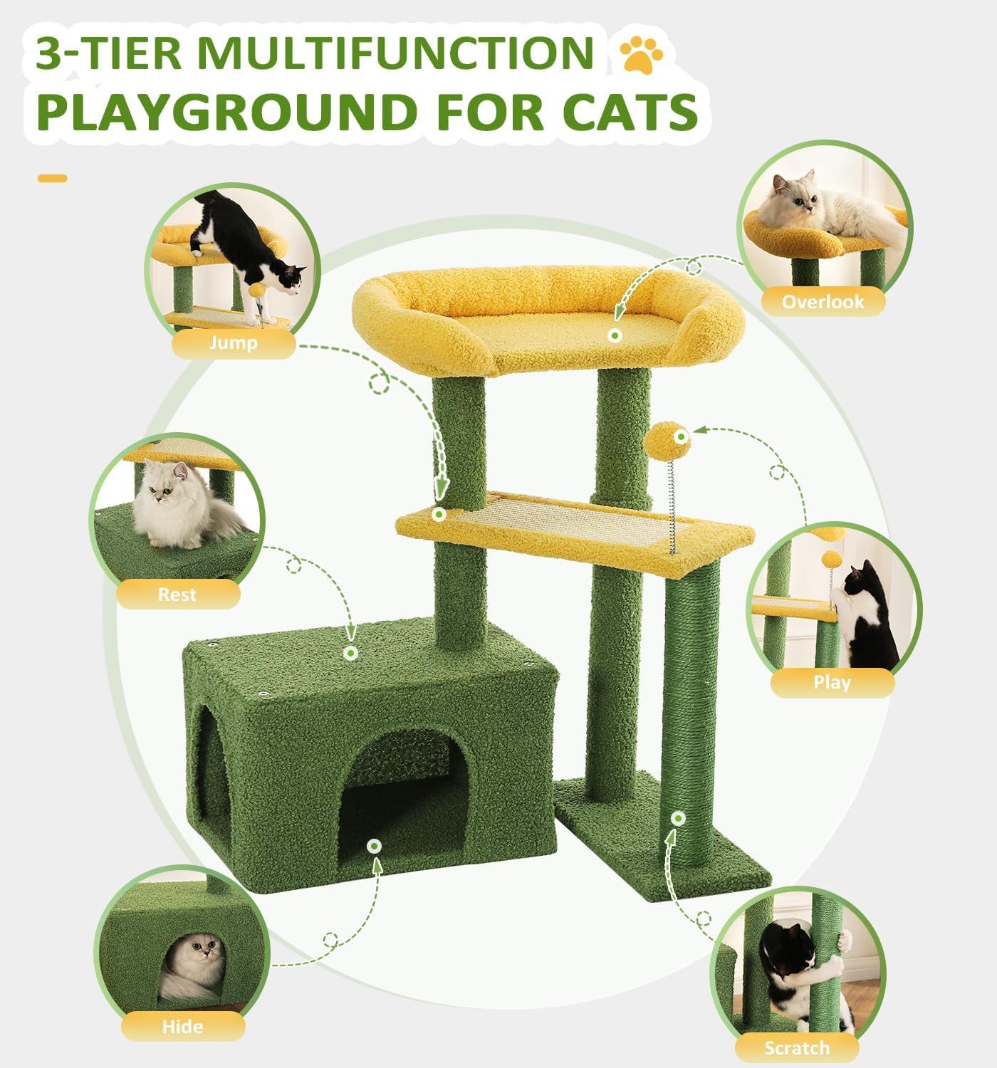 Small Cat Tower for Indoors Cats, Cute Wood Kitty Condo with Scratching Post and Pad, 29" Multi-Level Modern Activity Climbing Furniture