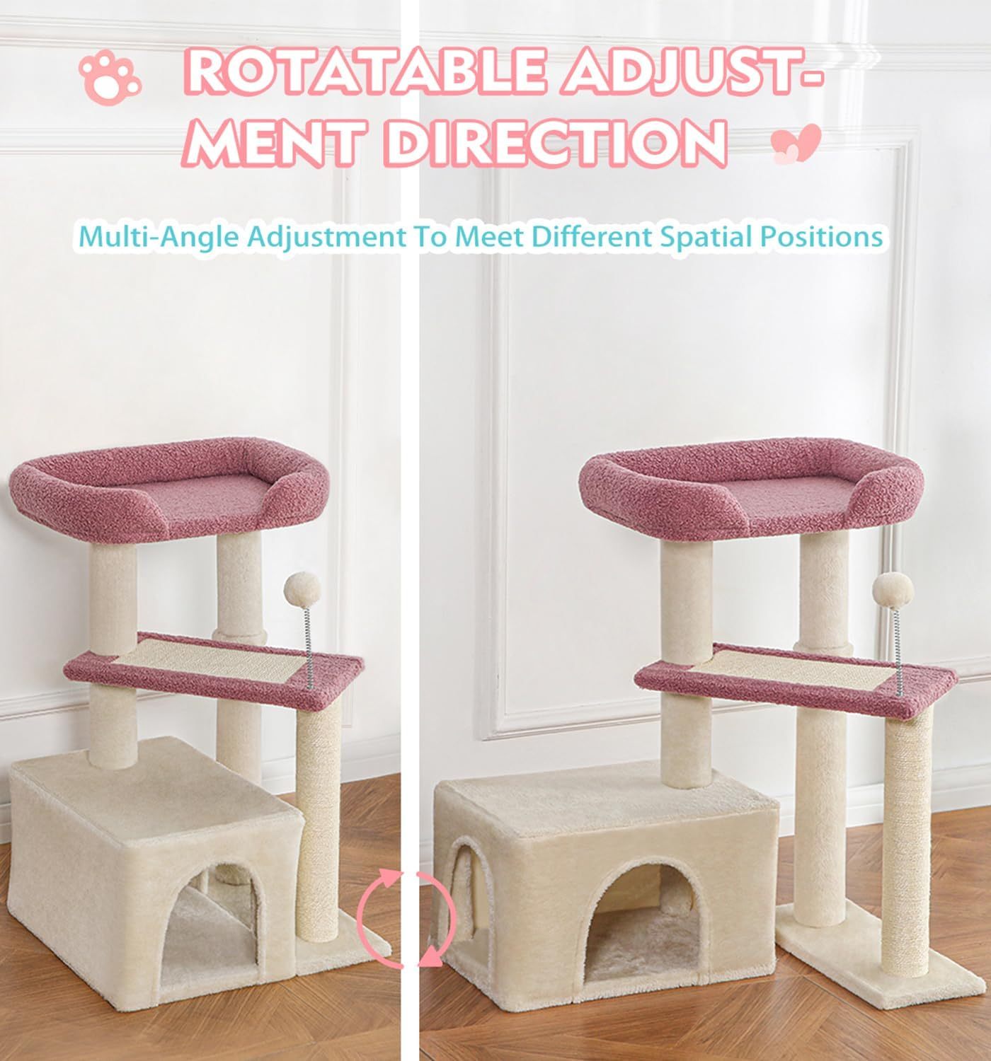 Carpet Cat Tower Grey for Indoors Cats, Cute Wood Kitty Condo with Scratching Post and Pad, 29" Multi-Level Modern Activity Climbing Furniture