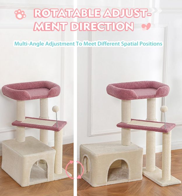 Carpet Cat Tower Grey for Indoors Cats, Cute Wood Kitty Condo with Scratching Post and Pad, 29" Multi-Level Modern Activity Climbing Furniture