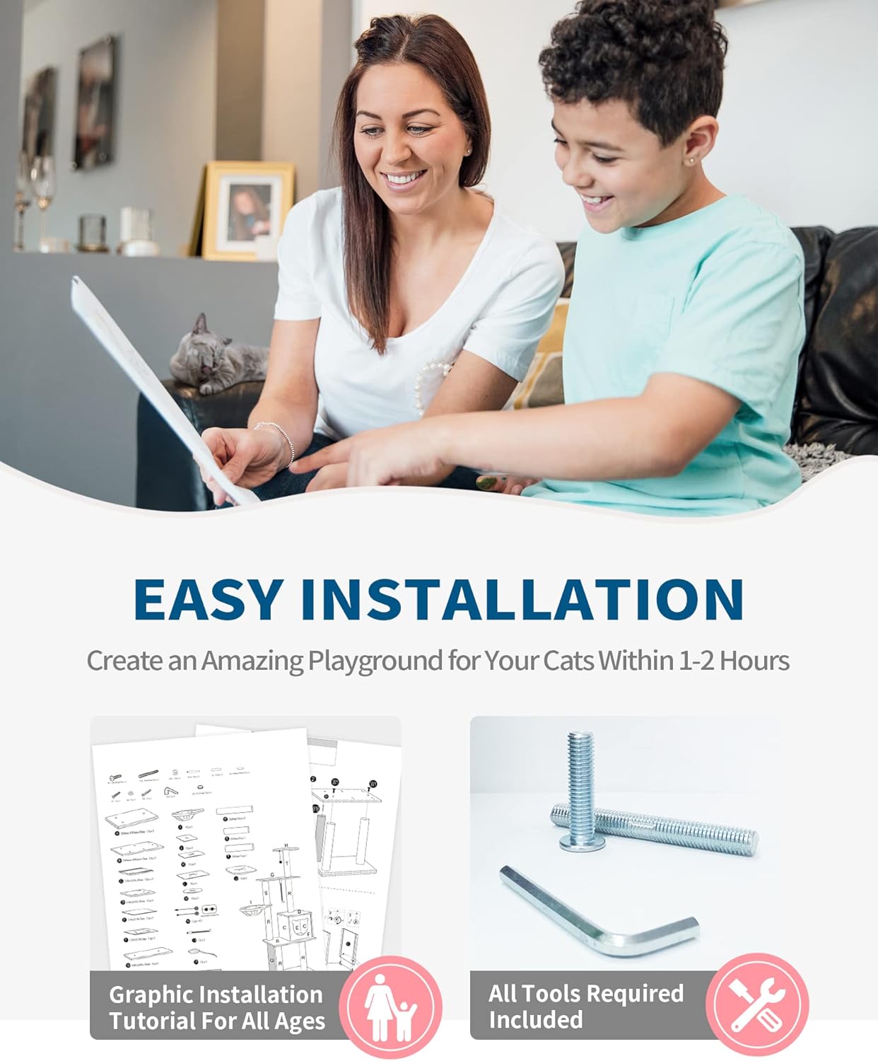 Modern Cat Tree Tower for Indoor Cats - 65" Tall Wood Condo with Hammock