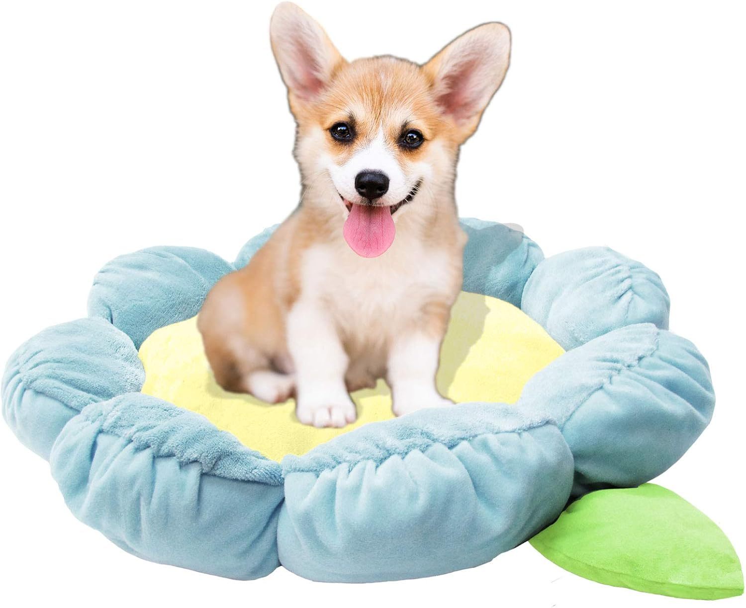 Soft Plush Small Cute and Cozy Nature Dog Cat Bed, Washer and Dryer Friendly (Blue Flower)