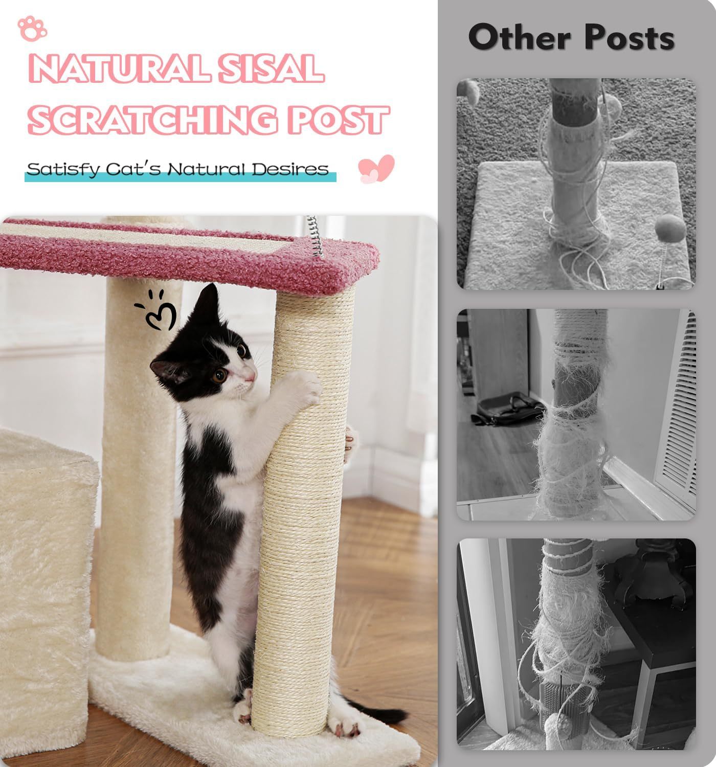 Carpet Cat Tower Grey for Indoors Cats, Cute Wood Kitty Condo with Scratching Post and Pad, 29" Multi-Level Modern Activity Climbing Furniture