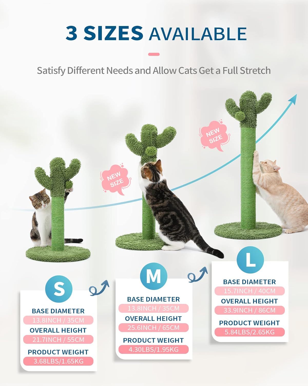 Cat Scratching Post, 21.7" Cactus Cat Scratcher Kitten Scratching Post with Natural Sisal Rope for Indoor Cats Claw Scratcher