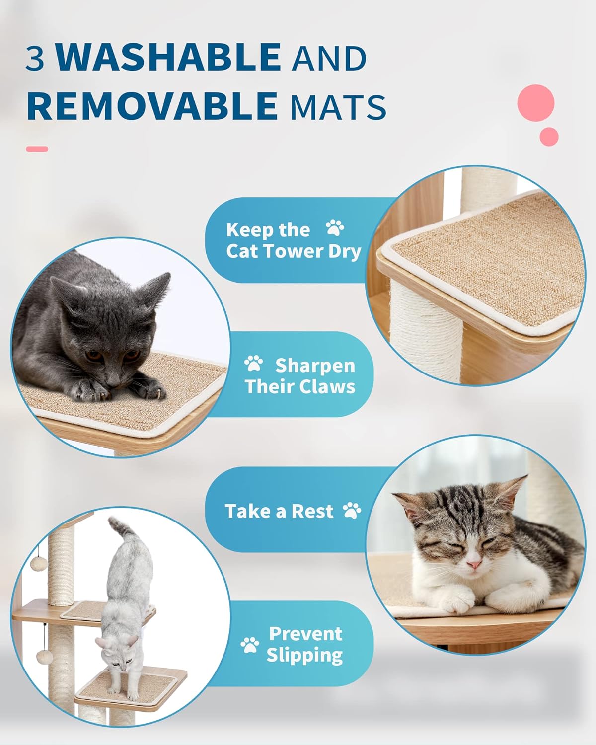 Modern Cat Tree for Large Cat, Wood Cat Tower Heavy Duty with Scratch Post for Indoor Big Cats, 51" Extra Tall Cat Condo