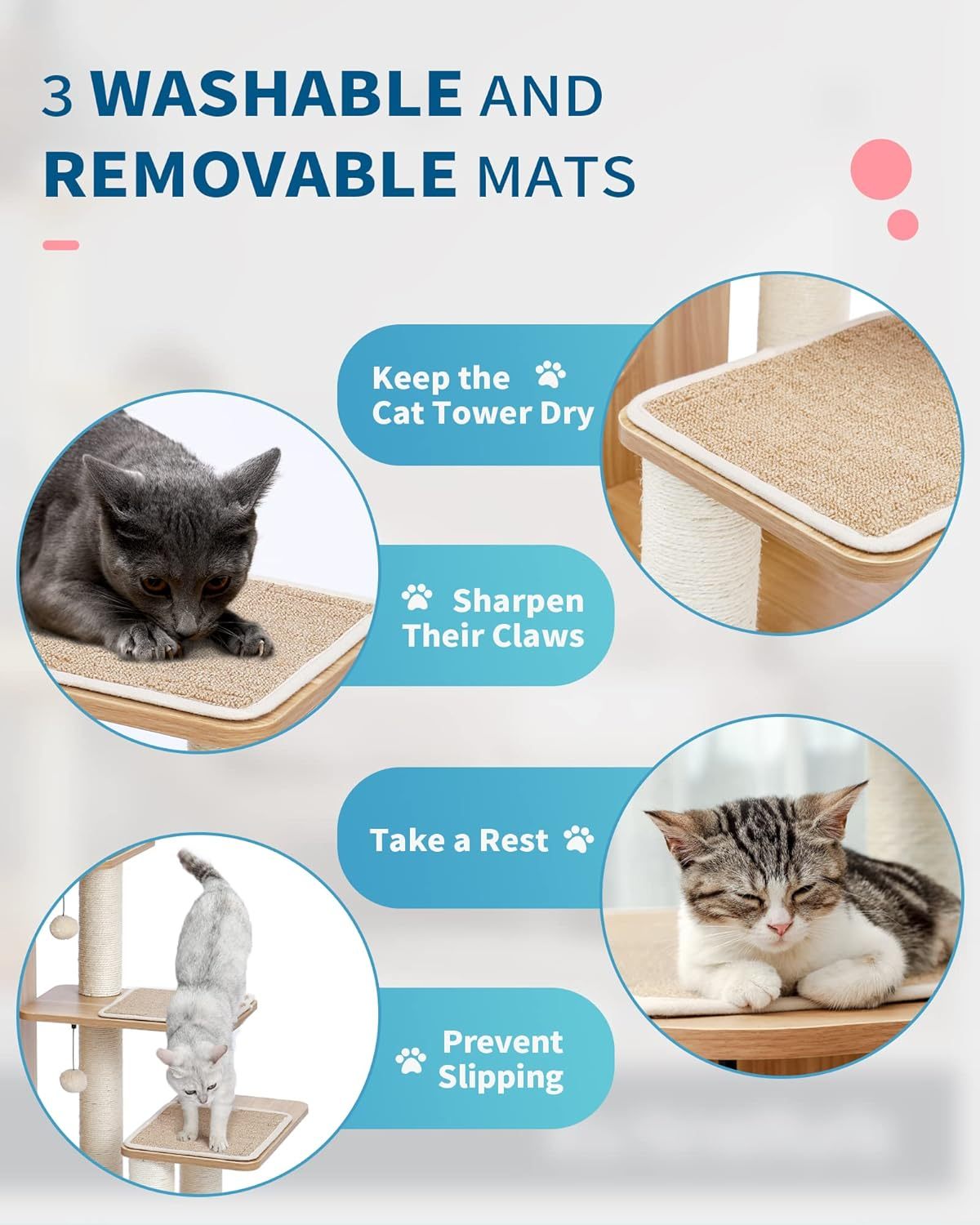 Modern Cat Tree for Large Cat, Wood Cat Tower Heavy Duty with Scratch Post for Indoor Big Cats, 51" Extra Tall Cat Condo