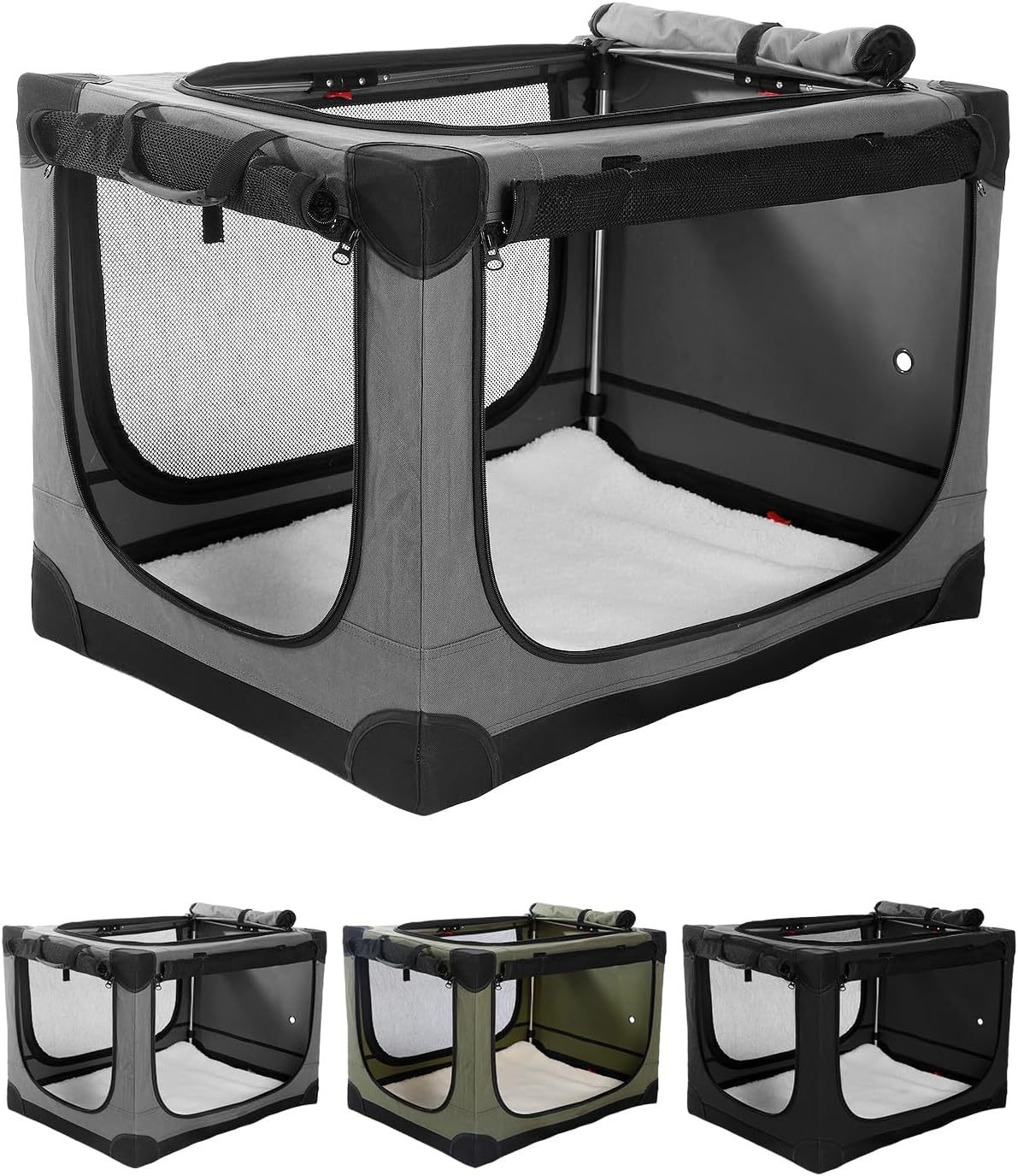 30 Inch Collapsible Travel Dog Crate for Medium Large Dogs, Portable Dog Crate 4-Door Foldable Soft Kennel with Chew-Proof Mesh Windows