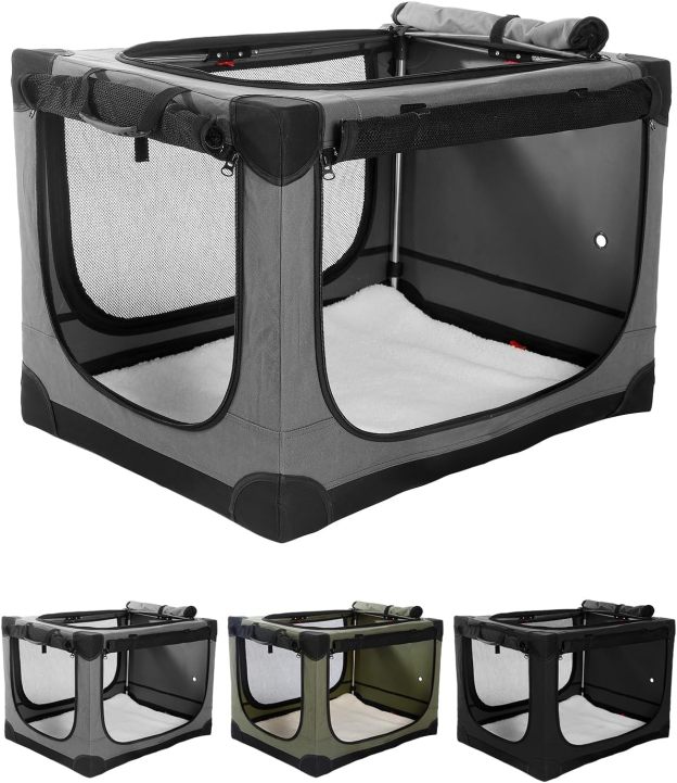 30 Inch Collapsible Travel Dog Crate for Medium Large Dogs, Portable Dog Crate 4-Door Foldable Soft Kennel with Chew-Proof Mesh Windows