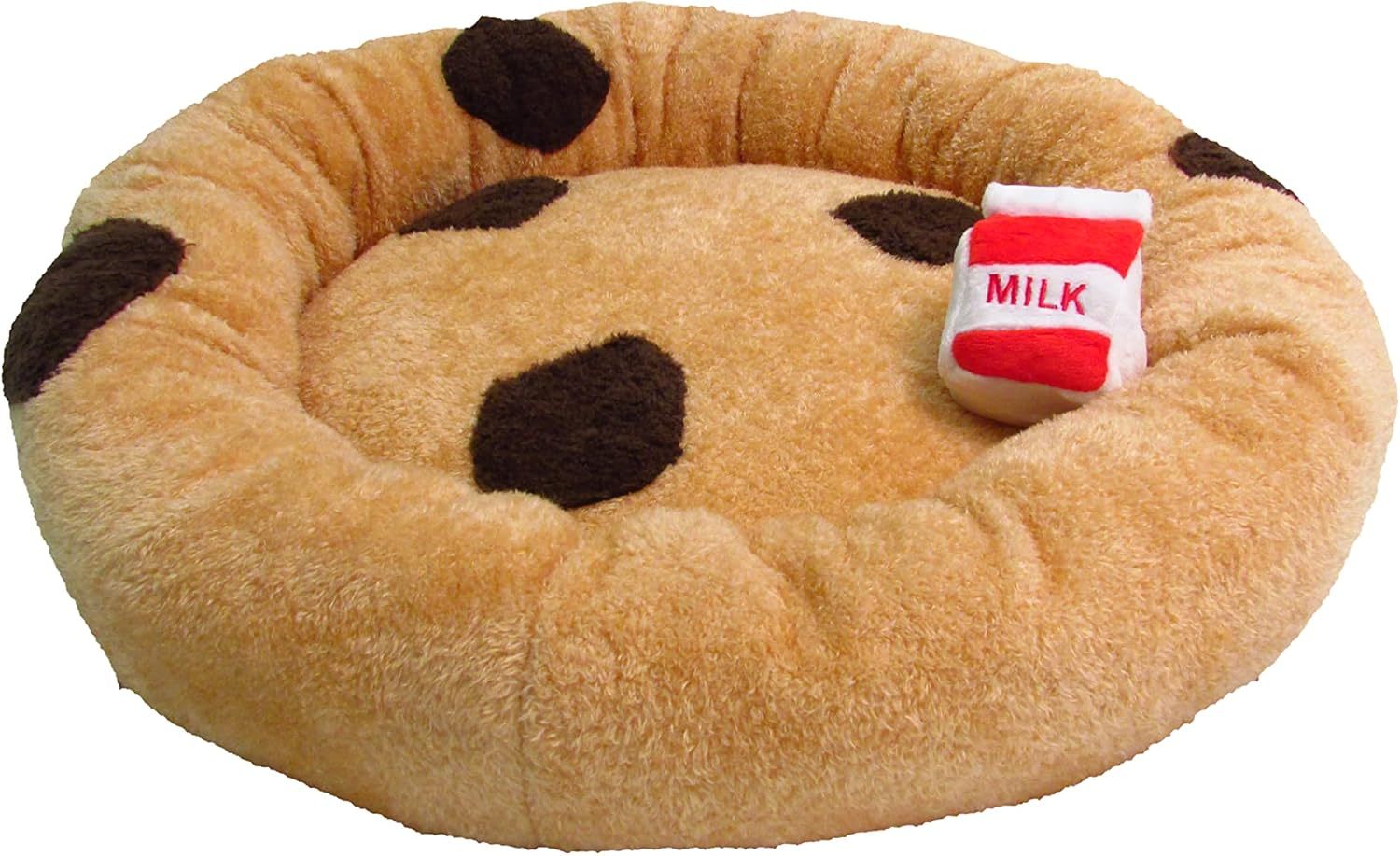 Soft Plush Small Cute and Cozy Food Dog Cat Bed, Washer and Dryer Friendly (Chocolate Chip Cookie)