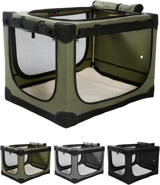 36 Inch Collapsible Travel Dog Crate for Medium Large Dogs, Portable Dog Crate 4-Door Foldable Soft Kennel