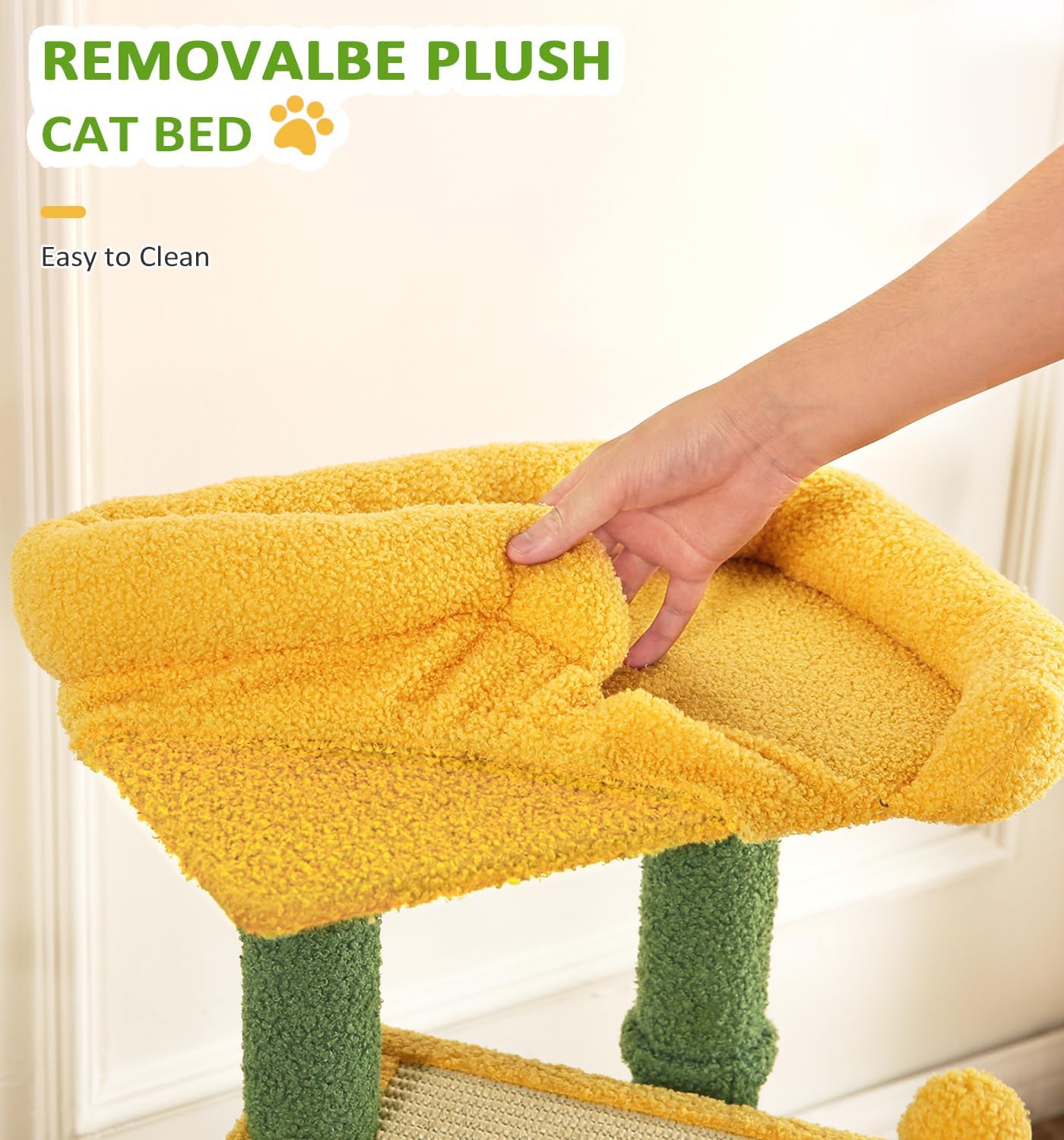 Small Cat Tower for Indoors Cats, Cute Wood Kitty Condo with Scratching Post and Pad, 29" Multi-Level Modern Activity Climbing Furniture