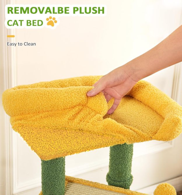 Small Cat Tower for Indoors Cats, Cute Wood Kitty Condo with Scratching Post and Pad, 29" Multi-Level Modern Activity Climbing Furniture