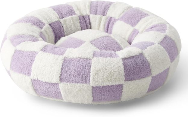 Cat Beds for Indoor Cats - Round Cat Bed Donut Small Dog Bed Calming Pet Beds, Cute Modern Beds with Jacquard Shaggy Plush & Anti Slip Bottom, 20 Inch, Purple