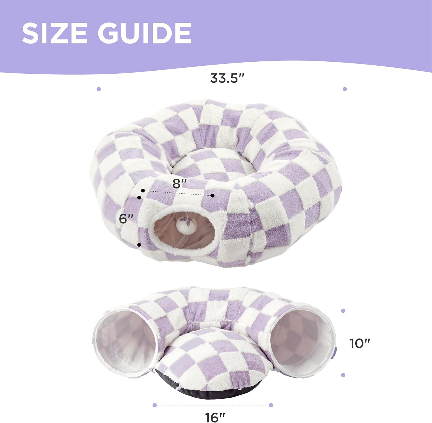 Cat Tunnel Bed for Indoor Cats - Cute Cat Donut Tunnel with Washable Circle Cushion, Round Pet Play Tunnel Toy for Kitten/Puppy/Rabbit,Purple