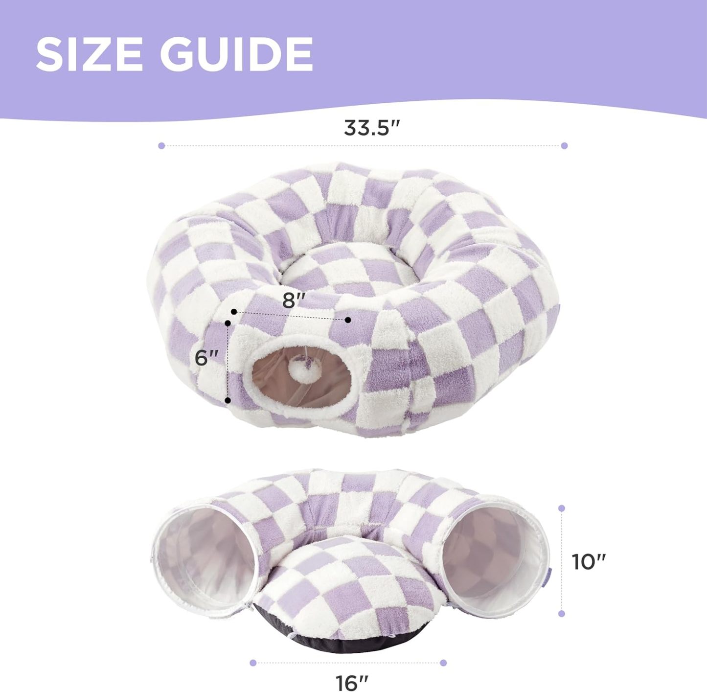Cat Tunnel Bed for Indoor Cats - Cute Cat Donut Tunnel with Washable Circle Cushion, Round Pet Play Tunnel Toy for Kitten/Puppy/Rabbit,Purple