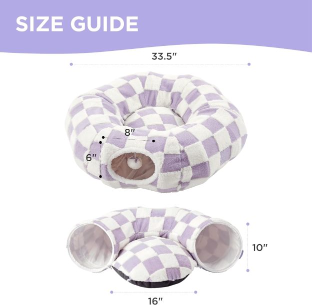 Cat Tunnel Bed for Indoor Cats - Cute Cat Donut Tunnel with Washable Circle Cushion, Round Pet Play Tunnel Toy for Kitten/Puppy/Rabbit,Purple