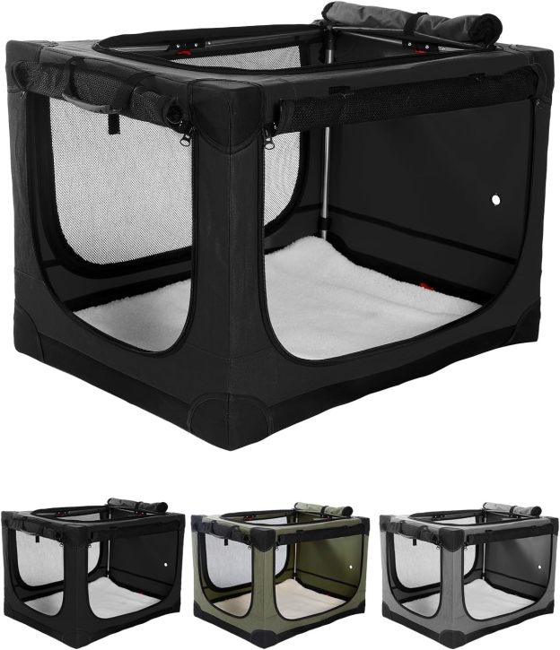42 Inch Collapsible Travel Dog Crate for Medium Large Dogs, Portable Dog Crate 4-Door Foldable Soft Kennel with Chew-Proof Mesh Windows