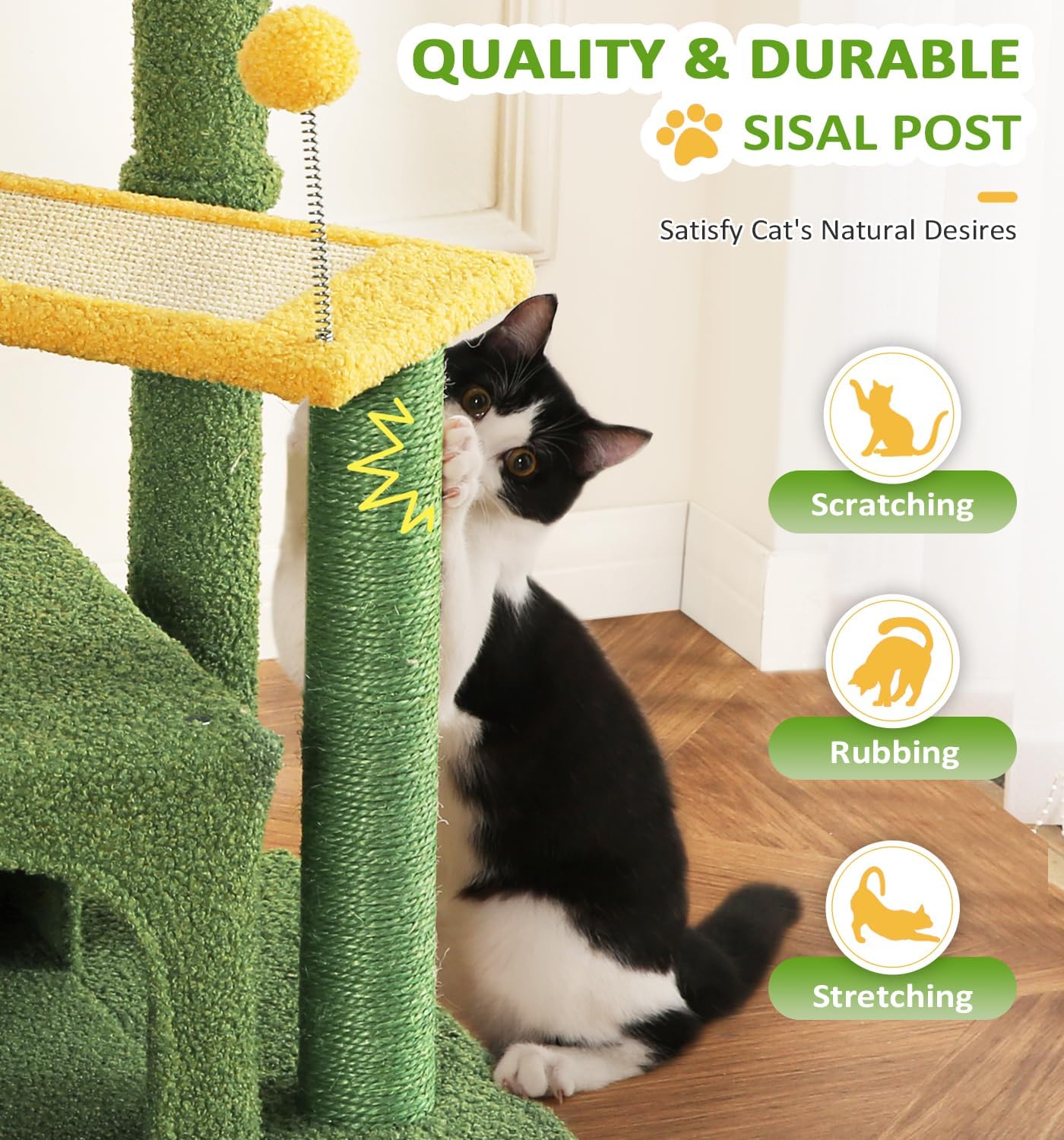 Small Cat Tower for Indoors Cats, Cute Wood Kitty Condo with Scratching Post and Pad, 29" Multi-Level Modern Activity Climbing Furniture
